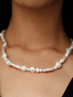 原创设计不对称不规则极光巴洛克天然异形珍珠项链高级感锁骨链