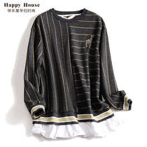 Happy House Pregnant Women Winter Clothes Maternity Tops Winter 2020 New Fashion Striped Loose Splicing Maternity Sweatshirts