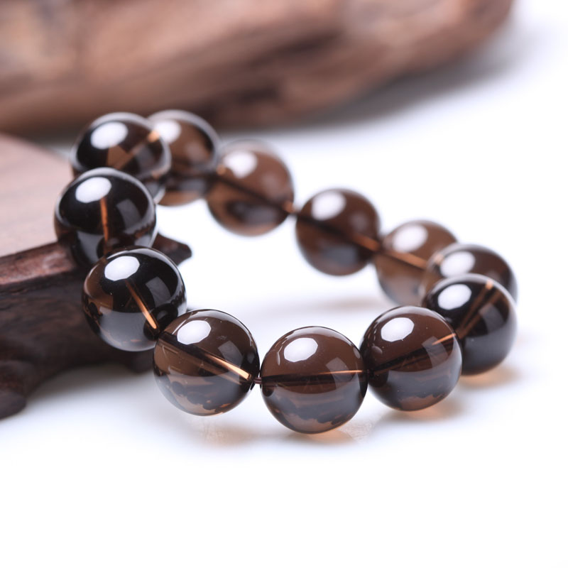 18mm 纯天然烟晶/墨晶手链 超霸气 顶级成色