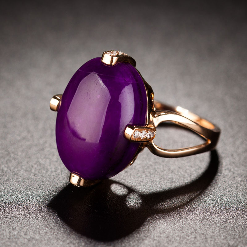 传承之宝 天然皇家紫舒俱来戒指 18k金镶20颗钻 色泽油润饱满