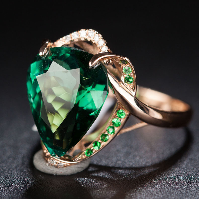 传承之宝 高贵稀有绿碧玺戒指 18k金镶钻石沙弗莱宝石 珠宝戒指