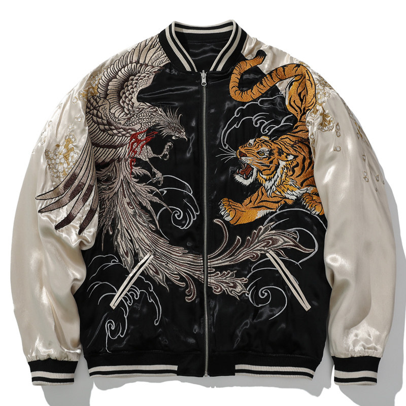 朱雀老虎重工刺绣sukajan横须贺夹克男棒球服双面外套ma-1青年潮