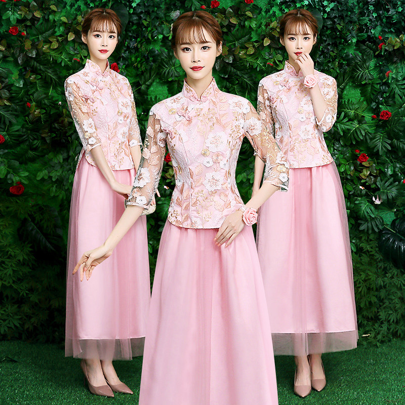 伴娘礼服2021新款女伴娘服中式中国风姐妹裙伴娘团气质显瘦秋冬季