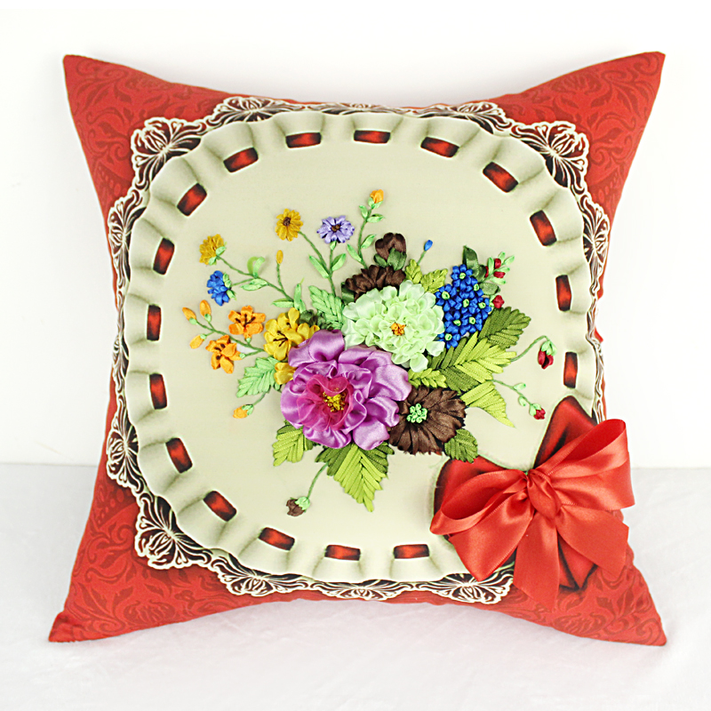 丝带绣新款新手初学花卉手工刺绣diy材料包自绣立体绣结婚抱枕