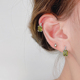S925纯银复古风橄榄绿色方形钻耳环高级质感感做旧银饰显白耳圈