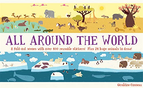 现货  环游世界 动物王国  科普知识绘本 贴纸书 英文原版 All Around the World : Animal Kingdom 数百贴纸8幅折叠场景