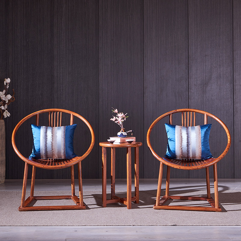 红木新中式情人椅实木刺猬紫檀三角椅圈椅花梨木休闲椅阳台椅