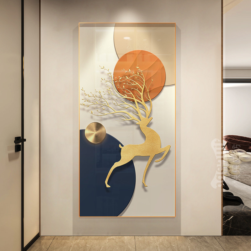 玄关装饰画轻奢高档福鹿客厅背景墙壁画现代简约大气入户走廊挂画