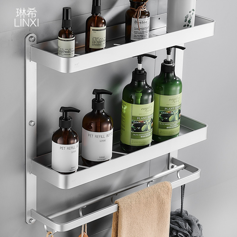 卫生间置物架免打孔双层浴室置物架多层收纳架洗手间毛巾架壁挂
