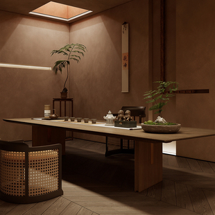 新中式茶桌2024新款高端禅意实木茶台茶室办公室大板茶桌胡桃木