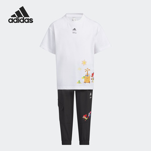 Adidas/阿迪达斯官方正品2023新款儿童运动休闲短袖套装IK6075