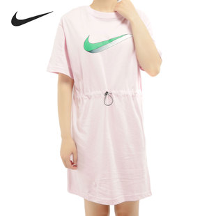 Nike/耐克官方正品女子圆领短袖收腰中长款休闲运动连衣裙 CU5173
