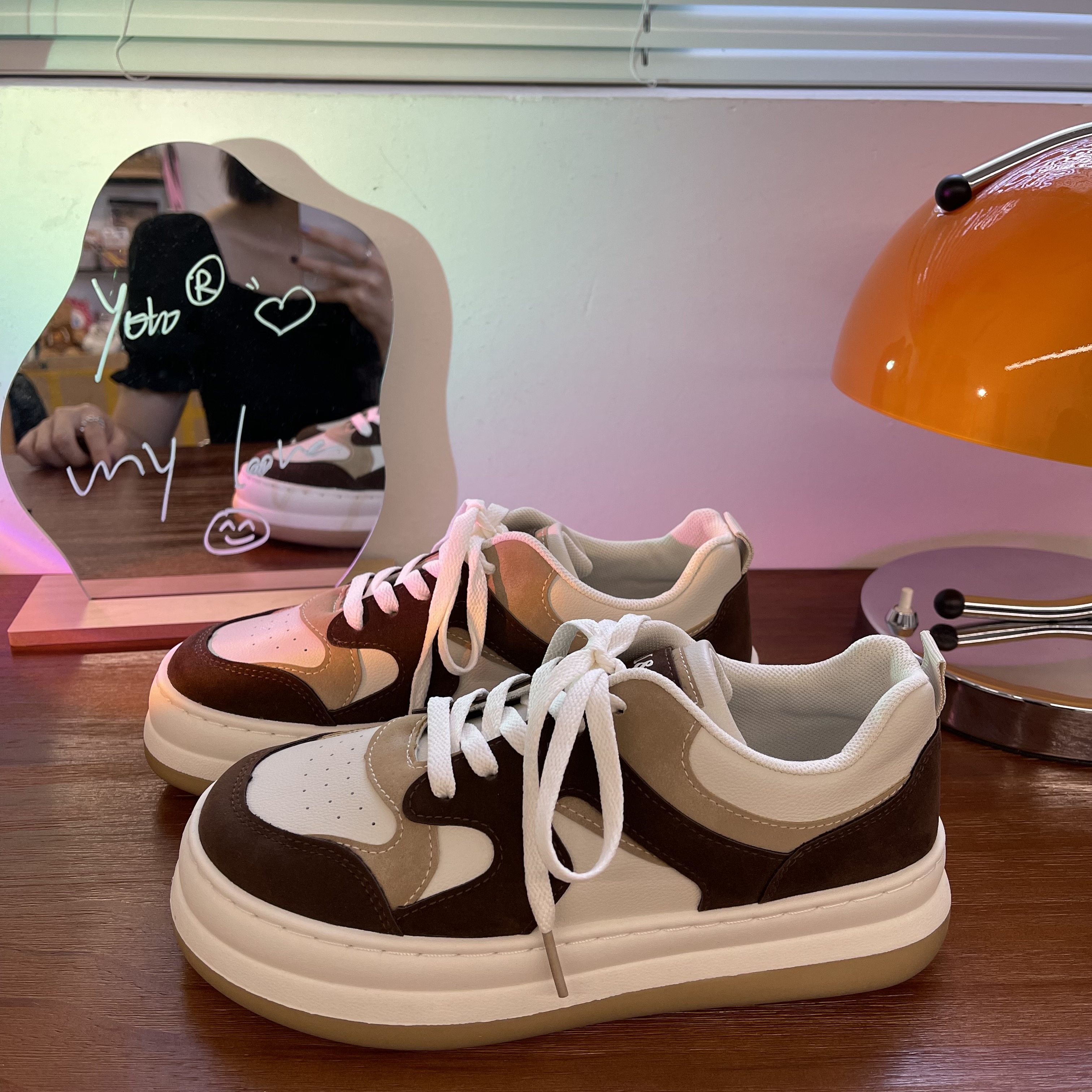 油桃yoto厚底板鞋女2021秋德训鞋复古大头小众百搭休闲面包运动鞋