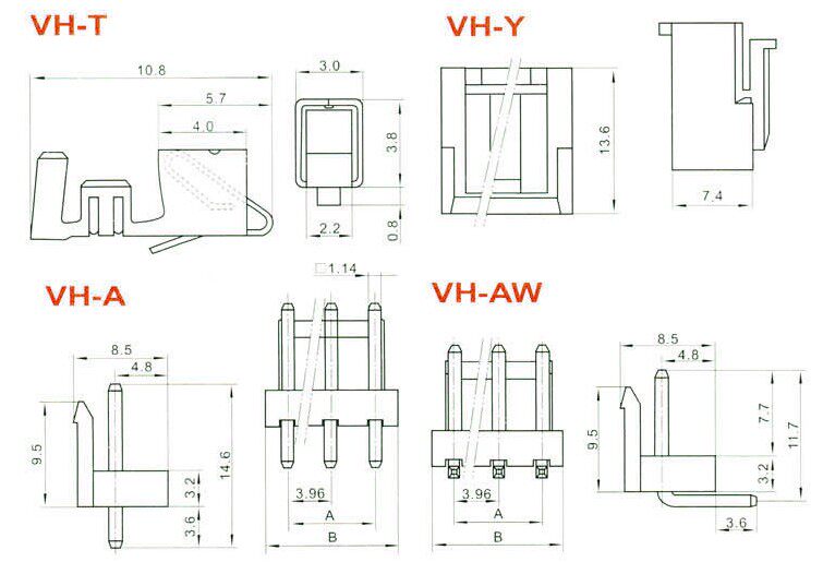直针插座间距vh3.96mm白色接线端子2p3p4p5p6p7p8p10p12pin接插件