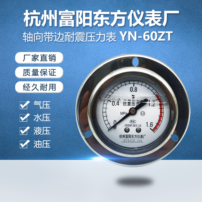 杭州富阳东方YN-60ZT轴向带边抗振耐震型压力表水气油液压表III型