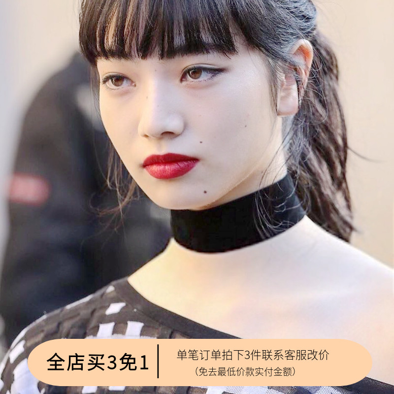 小松菜奈同款超宽黑色丝绒choker项圈女简约复古酒红色颈圈锁骨链