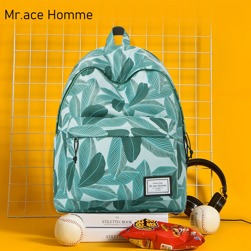 Mr.ace homme新款女包时尚潮流双肩包学院风书包印花学生电脑背包