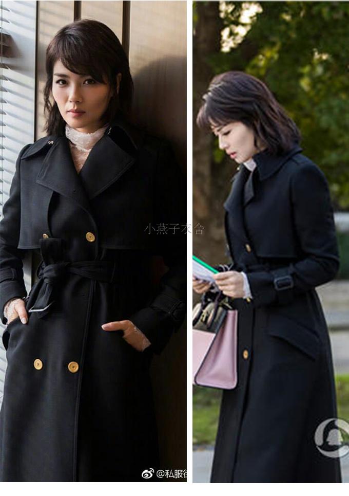 风衣女中长款2017春秋新款外套欢乐颂2刘涛安迪明星同款双排扣