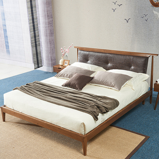 祺丰北欧风格家具1.8米实木床1.5米现代简约真皮靠背床卧室床婚床