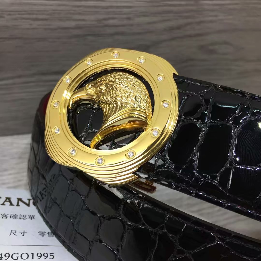 史蒂芬皮带男 新款表盘镶钻老鹰头男士牛皮鳄鱼纹不锈钢扣腰带3.