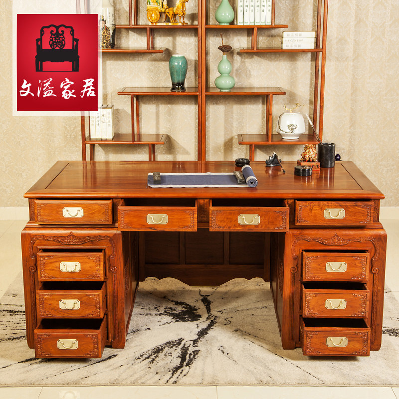 文溢 书画书法中式仿古 缅花书桌款式二