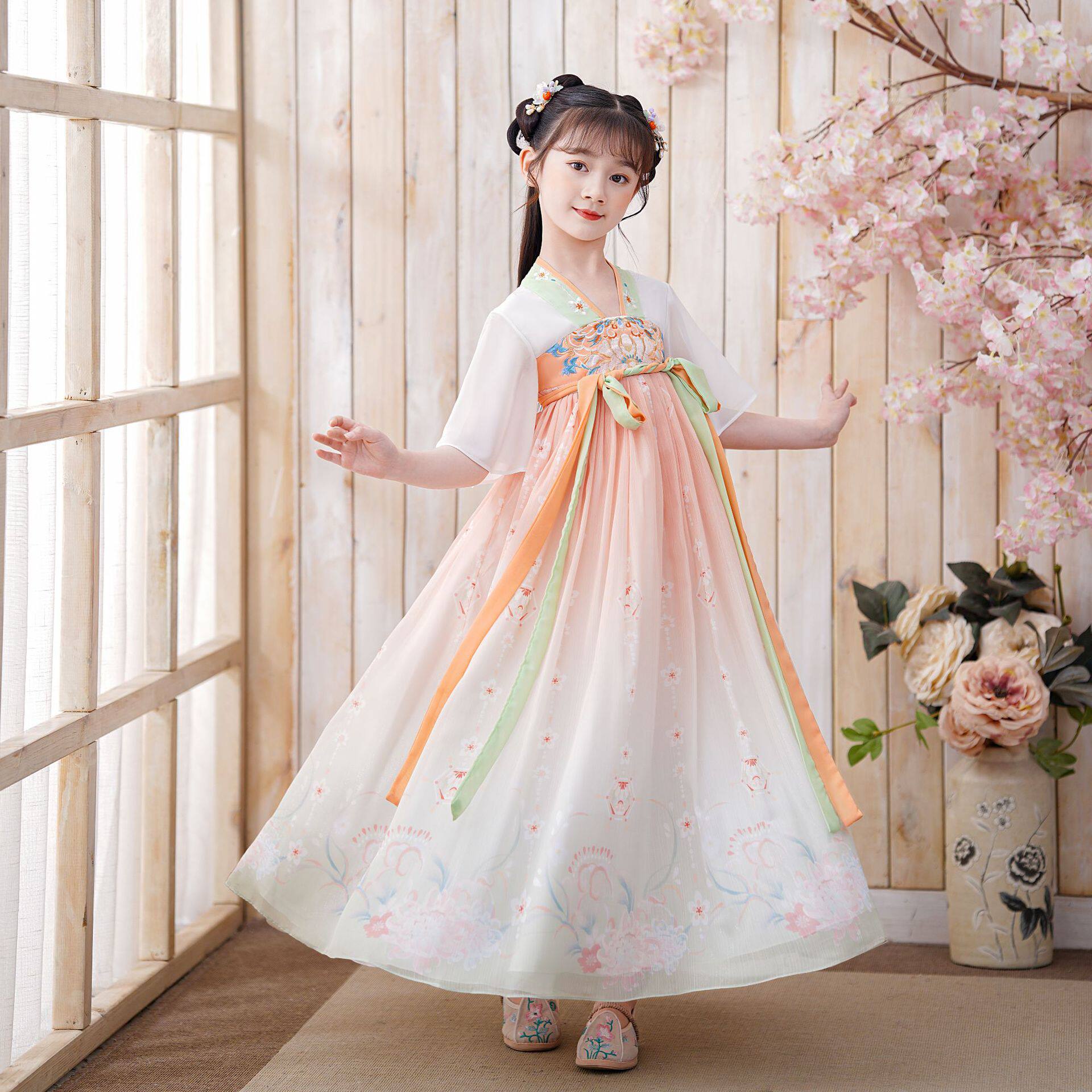 女夏季古风裙子孩连衣裙短袖儿童中国风2022新款童汉服改良唐装