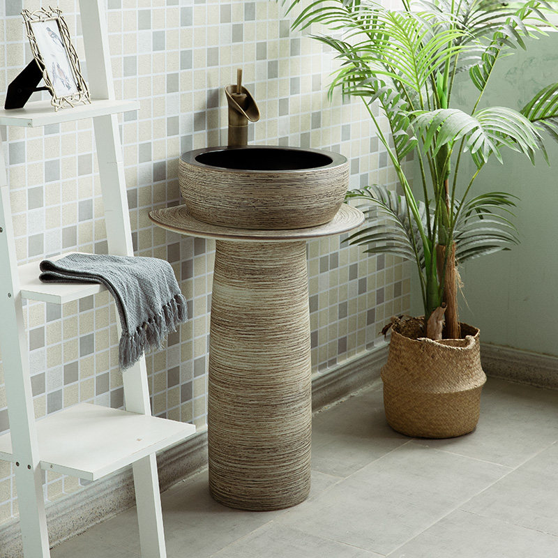 简约陶瓷立柱盆小户型卫生间立式洗脸盘落地式一体洗手池阳台圆形