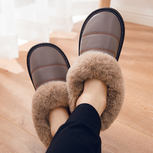 冬季包跟棉拖鞋厚底冬天家居家用室内地板防滑男女真皮保暖毛拖鞋