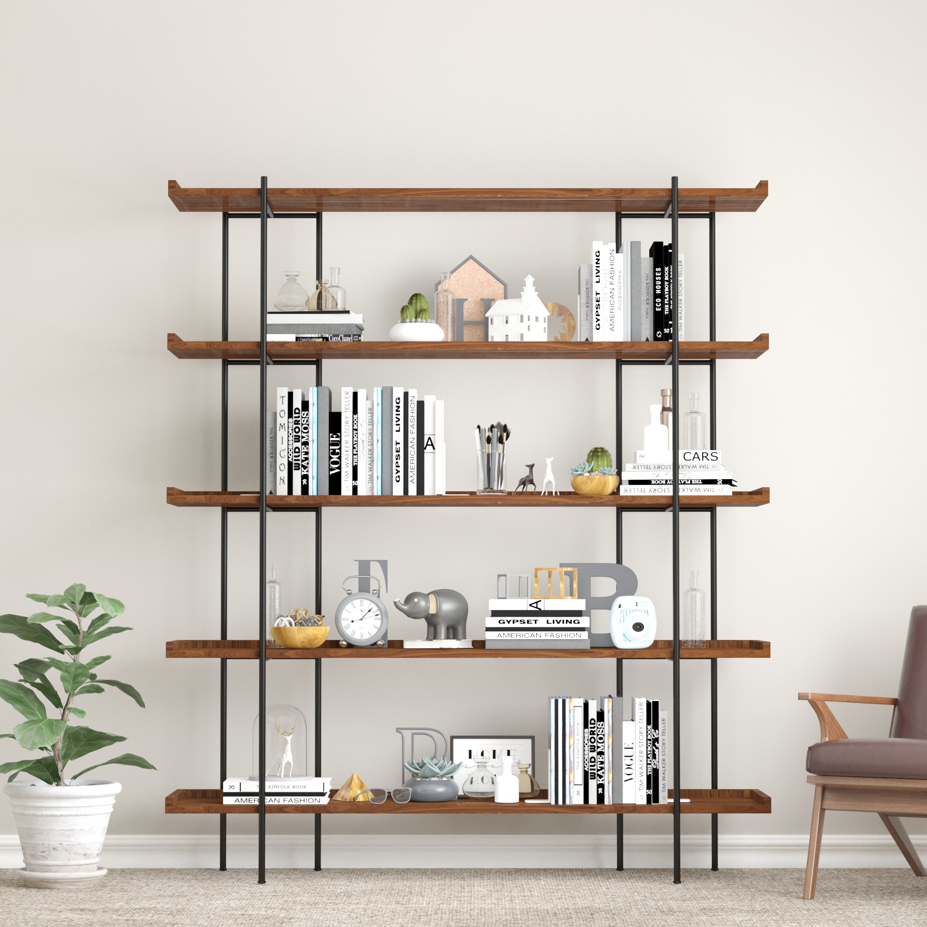 美式loft复古简约落地书架置物架实木客厅多层架书柜隔板架子