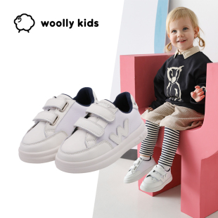 woolly kids小羊沃利真皮儿童板鞋女童小皮鞋小白鞋防滑男童鞋子