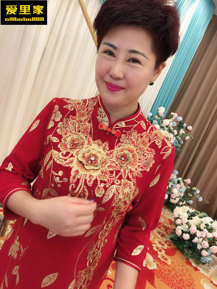 胖喜婆婆旗袍中年女妈妈参加婚礼旗袍婚宴装大码女装高贵日常可穿