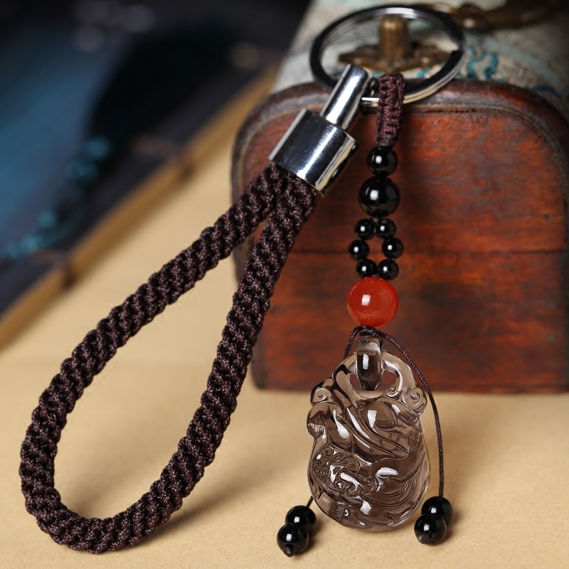 汽车钥匙扣挂件高档天然茶水晶貔貅保平安饰品创意男女情侣辟邪