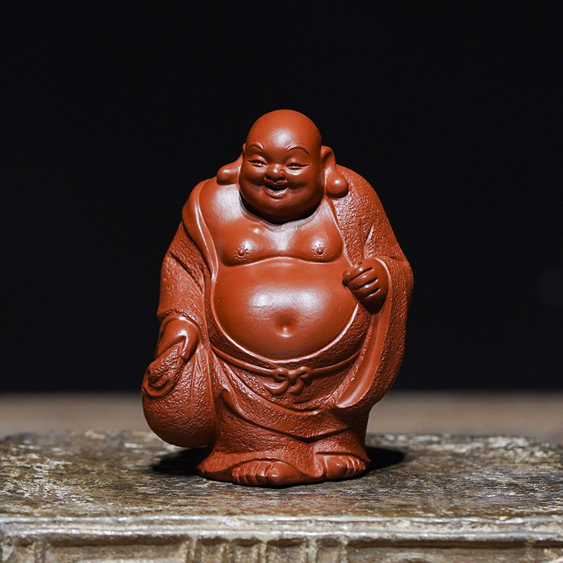 宜兴紫砂茶宠弥勒佛平安大肚笑佛罗汉摆件茶玩个性可泡养茶事配件