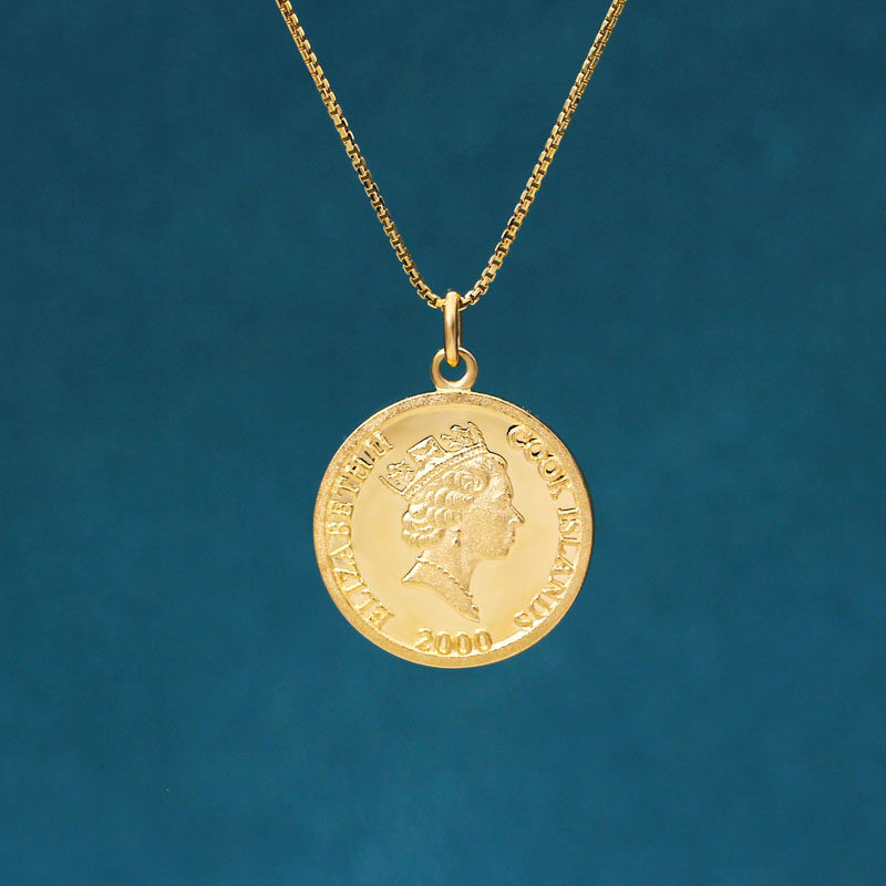奢瑞14k金女王头像吊坠黄金币项链立体浮雕女款锁骨链百搭可刻字