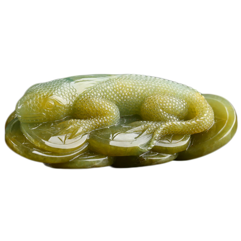 【今非昔比】老坑巧雕黄翡俏色缅甸翡翠a货蜥蜴手把件摆件88.03克