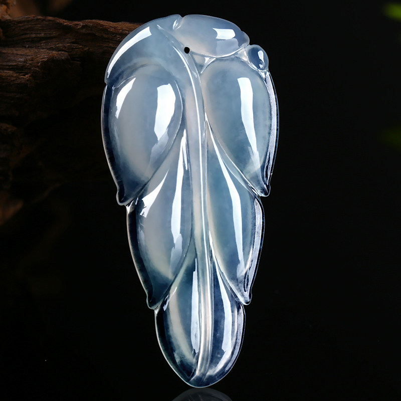 【万古长青】冰种透明缅甸翡翠a货叶子吊坠5.09克