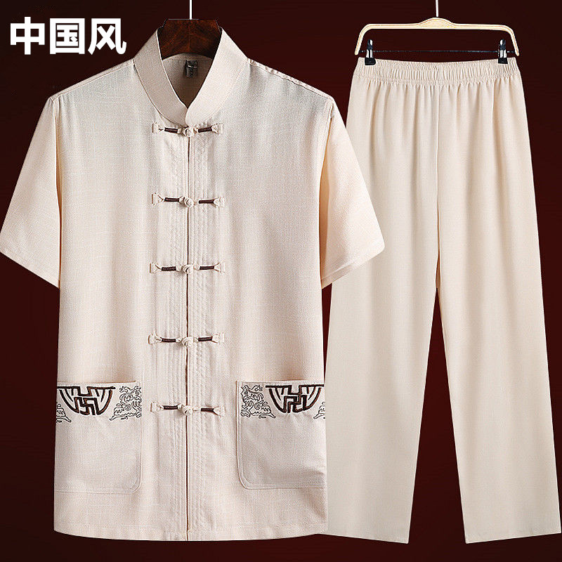 新款中国风唐装男中老年棉麻夏装爸爸汉服休闲短袖套装老人晨练服|ruв категории Мужская одежда, 民族服装(新), 唐装 - от Buy2taobao.com для оказания профессиональной услуги покупки агента Taobao