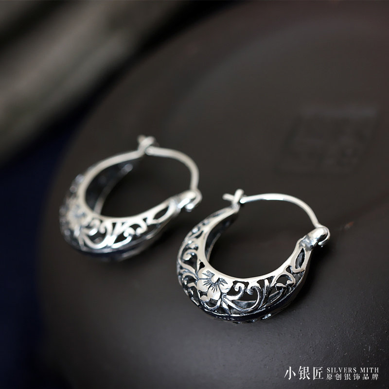 小银匠银饰_小银匠银饰原创手工 s925纯银泰银雕花复古