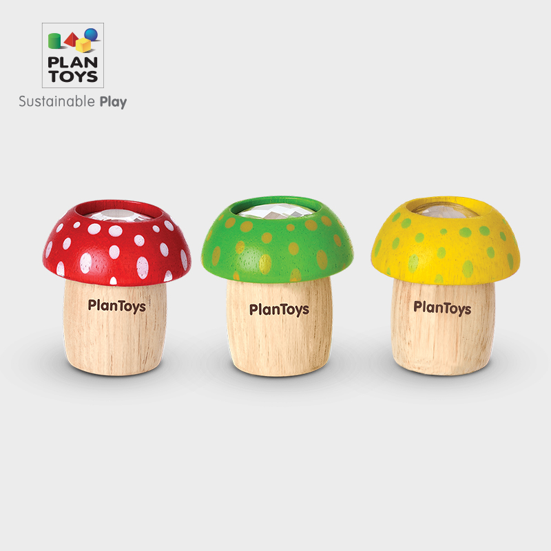 PlanToys蘑菇万花筒百变科学多棱镜儿童幼儿玩具益智木质实验礼物