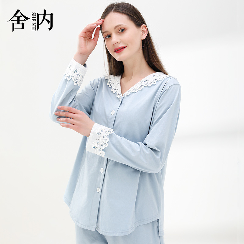 夏季薄款孕妇纯棉月子服产后产妇家居服套装夏天宽松哺乳睡衣纯色