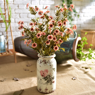 欧式复古做旧陶瓷花瓶  仿真花套装客厅假花摆件样板间摆设花艺