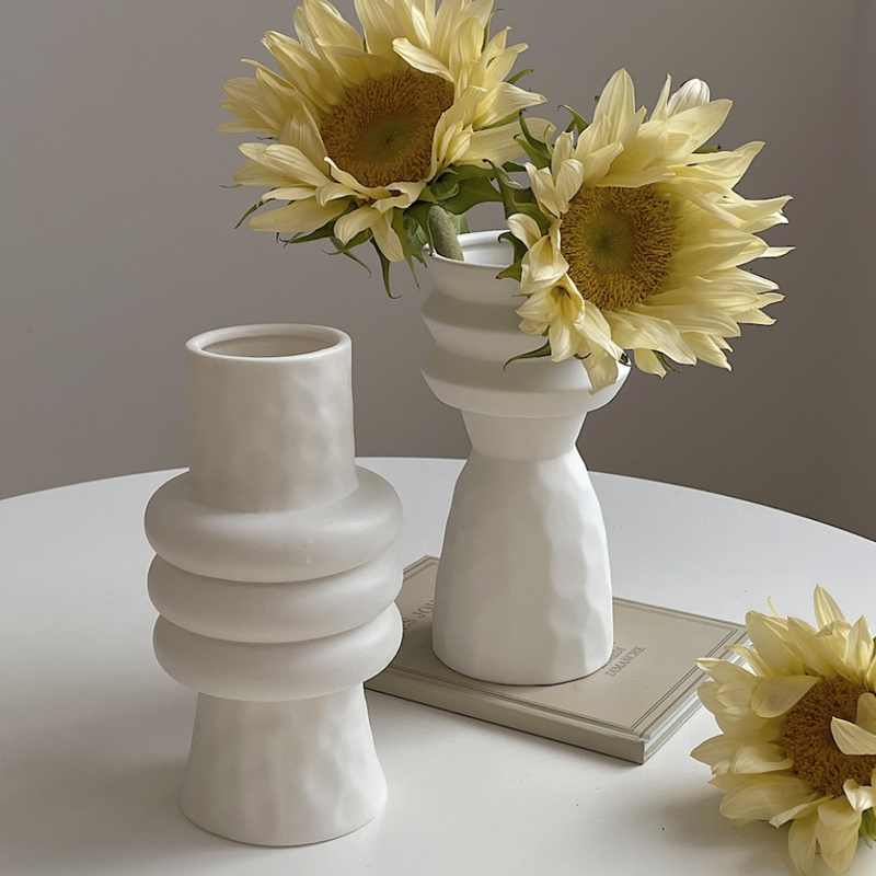 ins风白色素胚创意直筒陶瓷花瓶法式家居摆件客厅装饰品哑光文艺