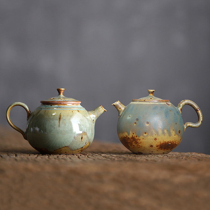 茶壶泡茶陶瓷景德镇全手工粗陶把玩壶窑变绿釉小单壶家用中式高档