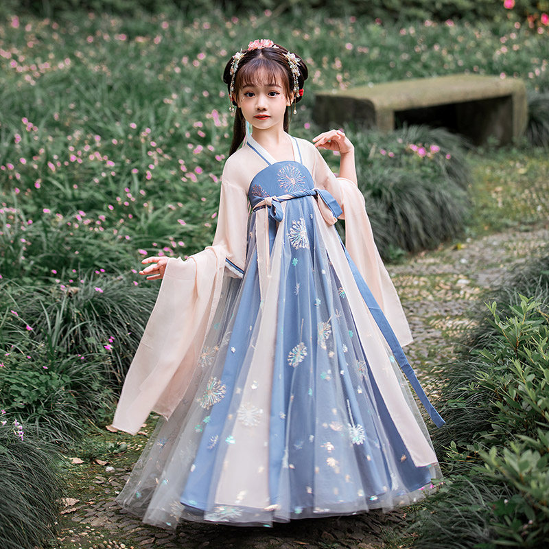 汉服女中国风古装超仙儿童连衣裙春秋新款小公主蓬蓬裙古风演出服