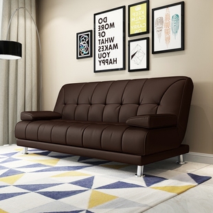 简约现代双人客厅可折叠沙发床 简易办公小户型实木皮艺沙发床1.8