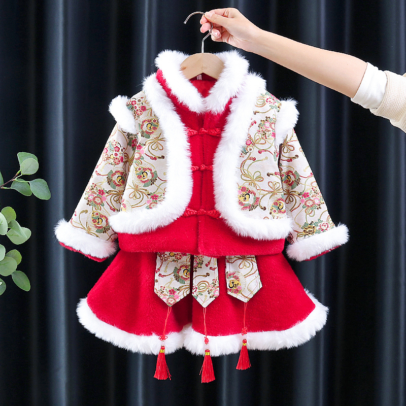 一折女童过年衣服_女童拜年服中国风新年唐装过年衣服冬装儿童小女孩