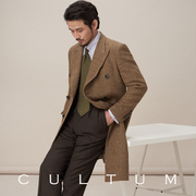 CULTUM 100% wool gentleman's retro mid-length double-breasted woolen coat men's over-the-knee woolen coat