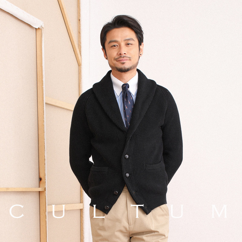 开衫青果领毛衣