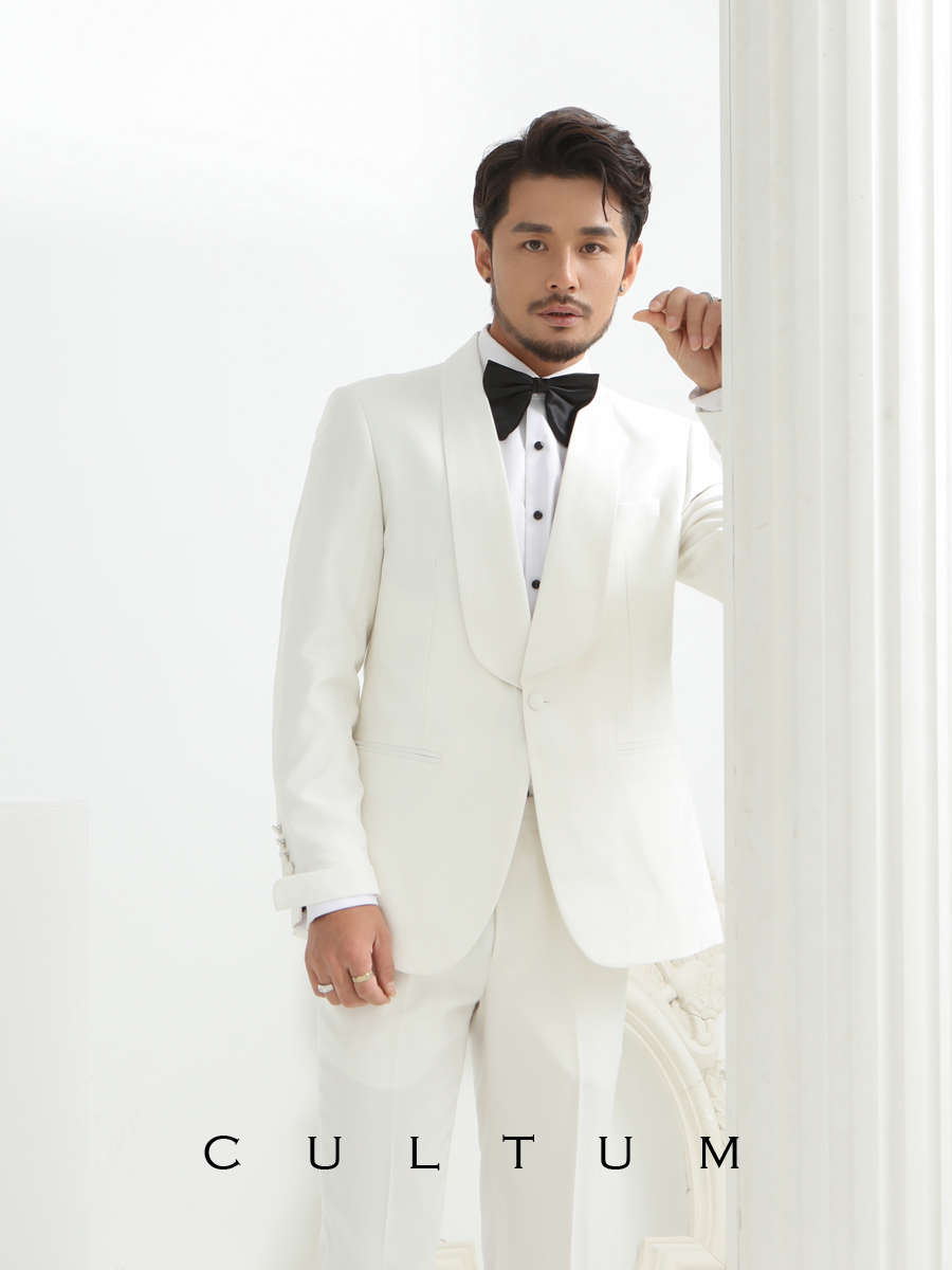 白色青果领高档男士一粒扣西服套装新郎结婚晚宴礼服两件套西装潮