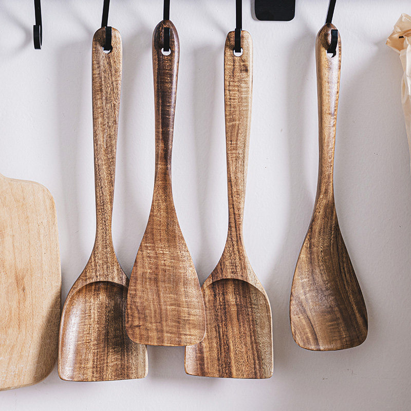 ijarl家用厨具加长柄木质锅铲不粘锅专用炒菜铲耐高温平底锅木铲